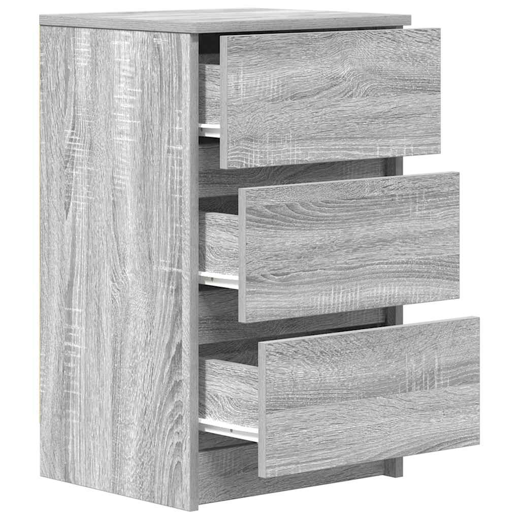 Nachttische mit 3 Schubladen 2 Stk. Grau Sonoma 39x35x65 cm