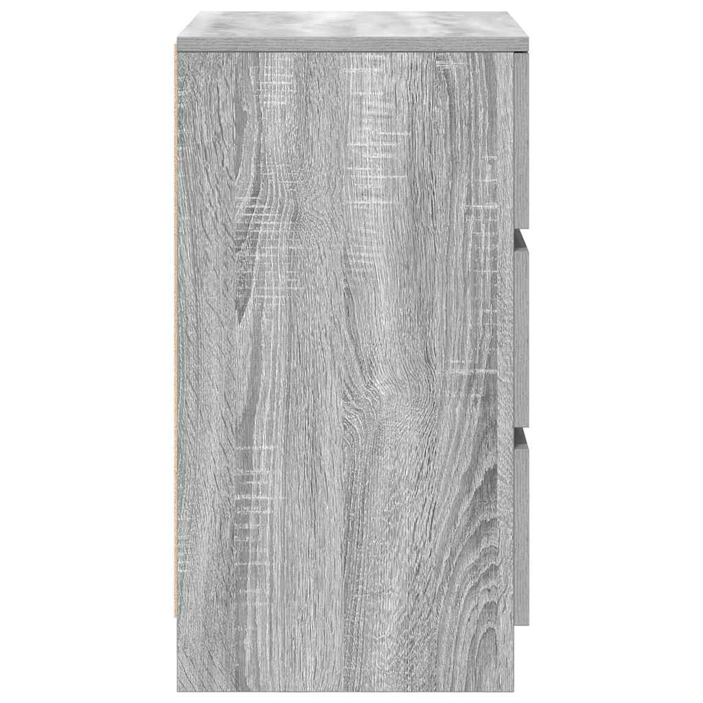 Nachttische mit 3 Schubladen 2 Stk. Grau Sonoma 39x35x65 cm