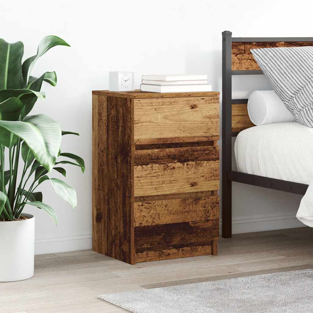 Nachttisch mit 3 Schubladen Altholz-Optik 39x35x65 cm