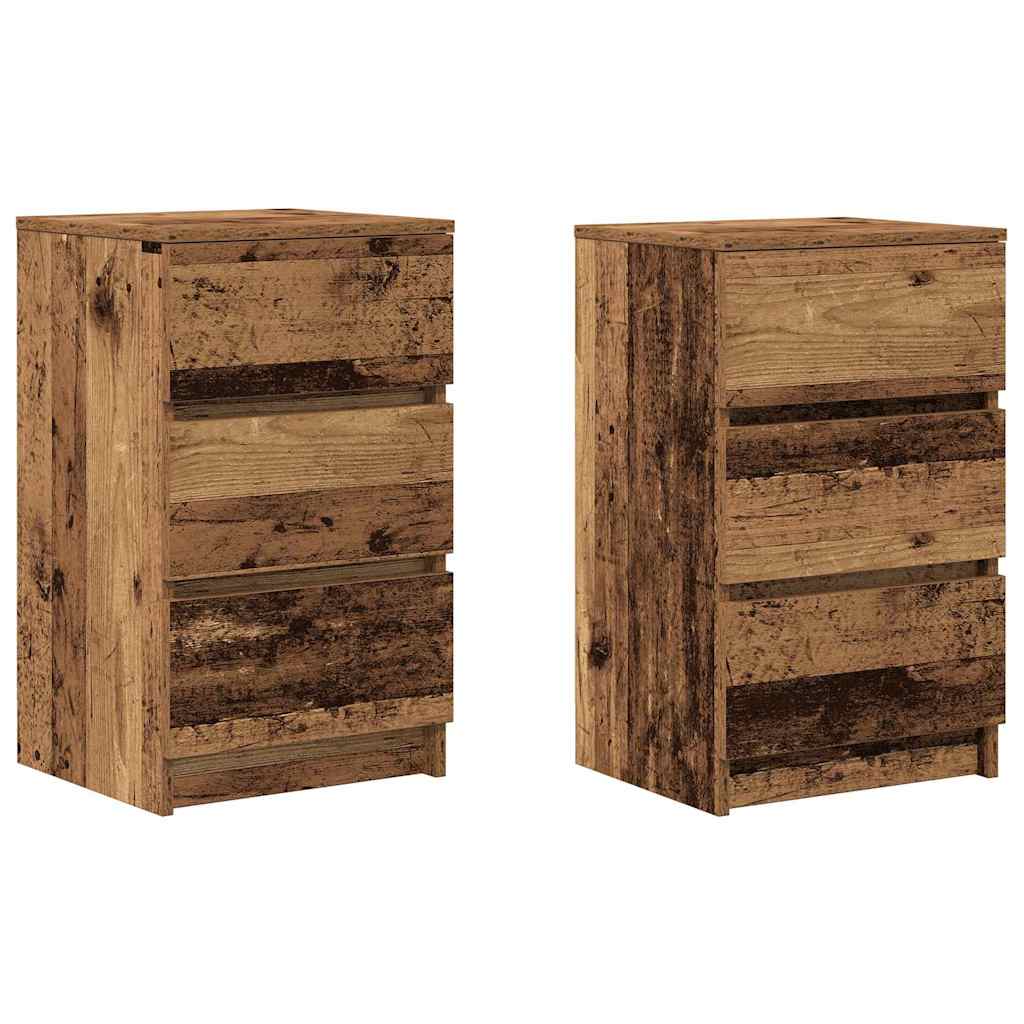 Nachttische mit 3 Schubladen 2 Stk. Altholz-Optik 39x35x65 cm