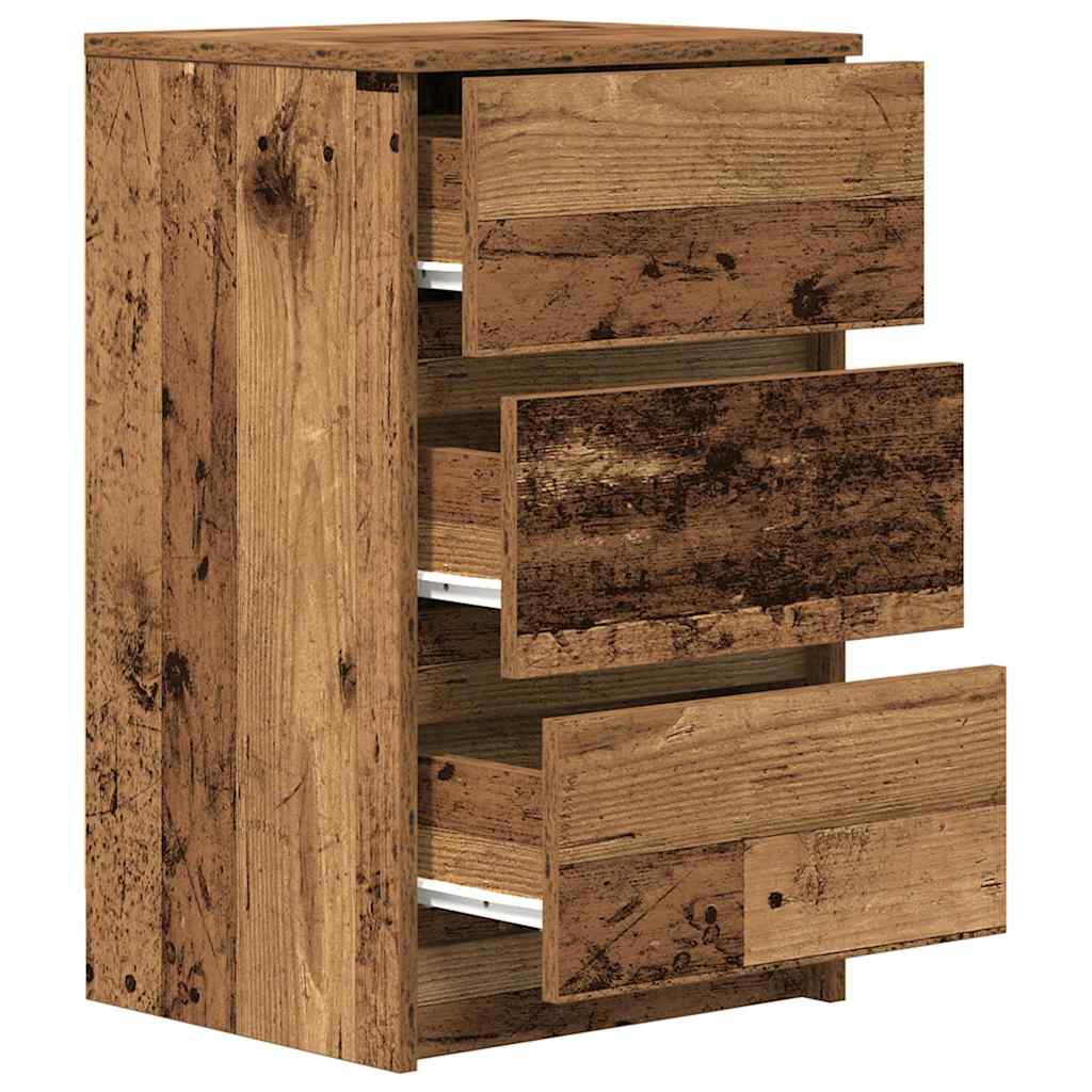 Nachttische mit 3 Schubladen 2 Stk. Altholz-Optik 39x35x65 cm