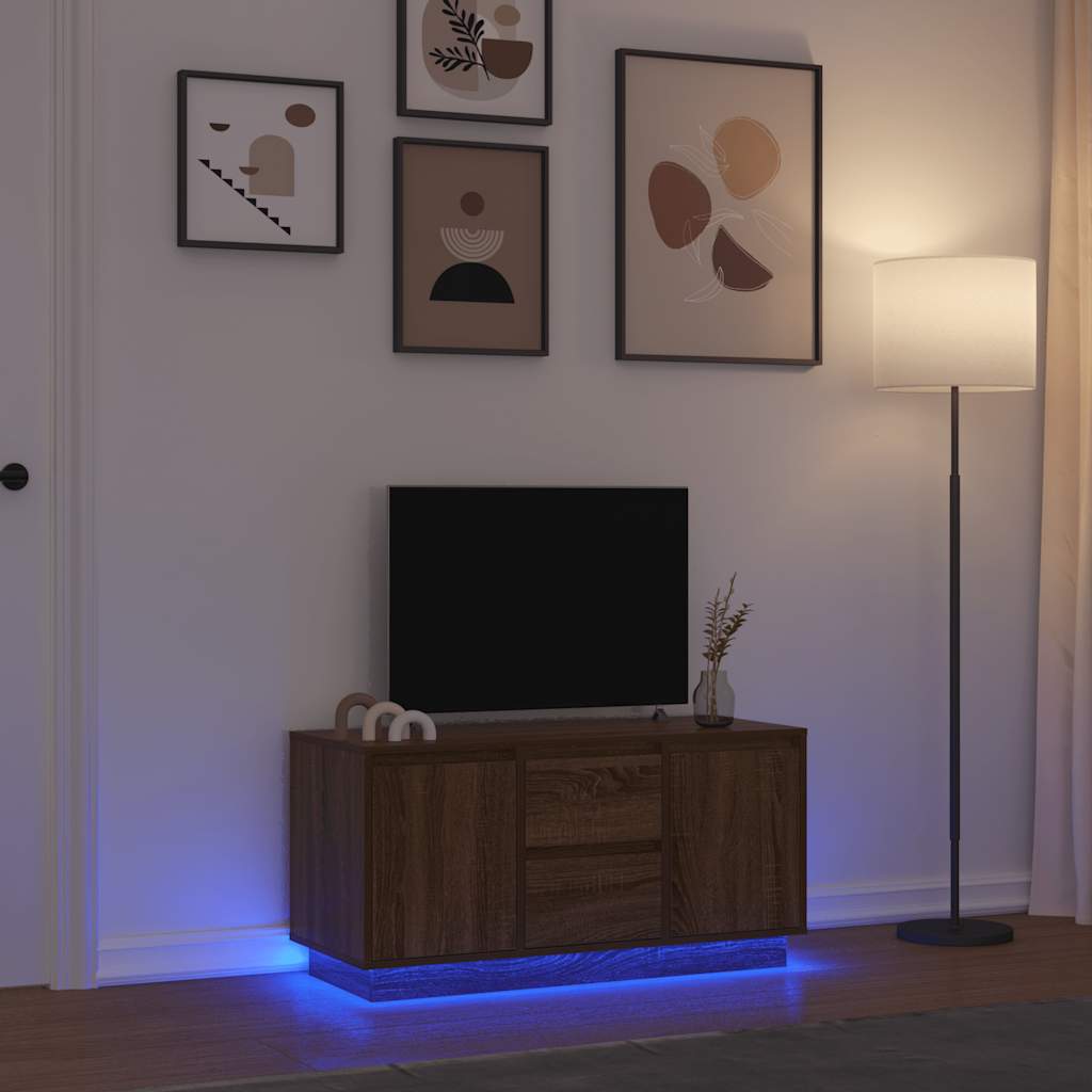 TV-Schrank mit LED-Leuchten Braun Eichen-Optik 100x41x50 cm