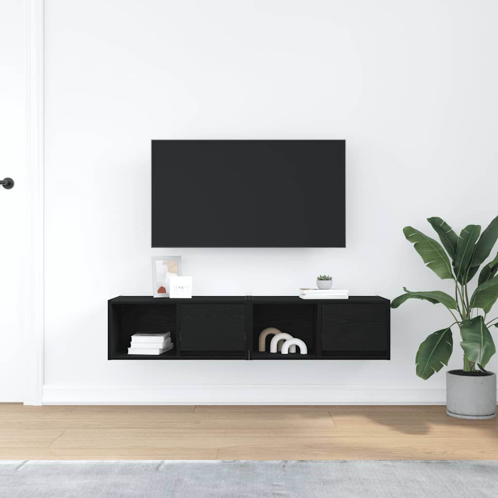 TV-Schränke 2 Stk. Schwarz Eichen-Optik 60x31x25,5 cm