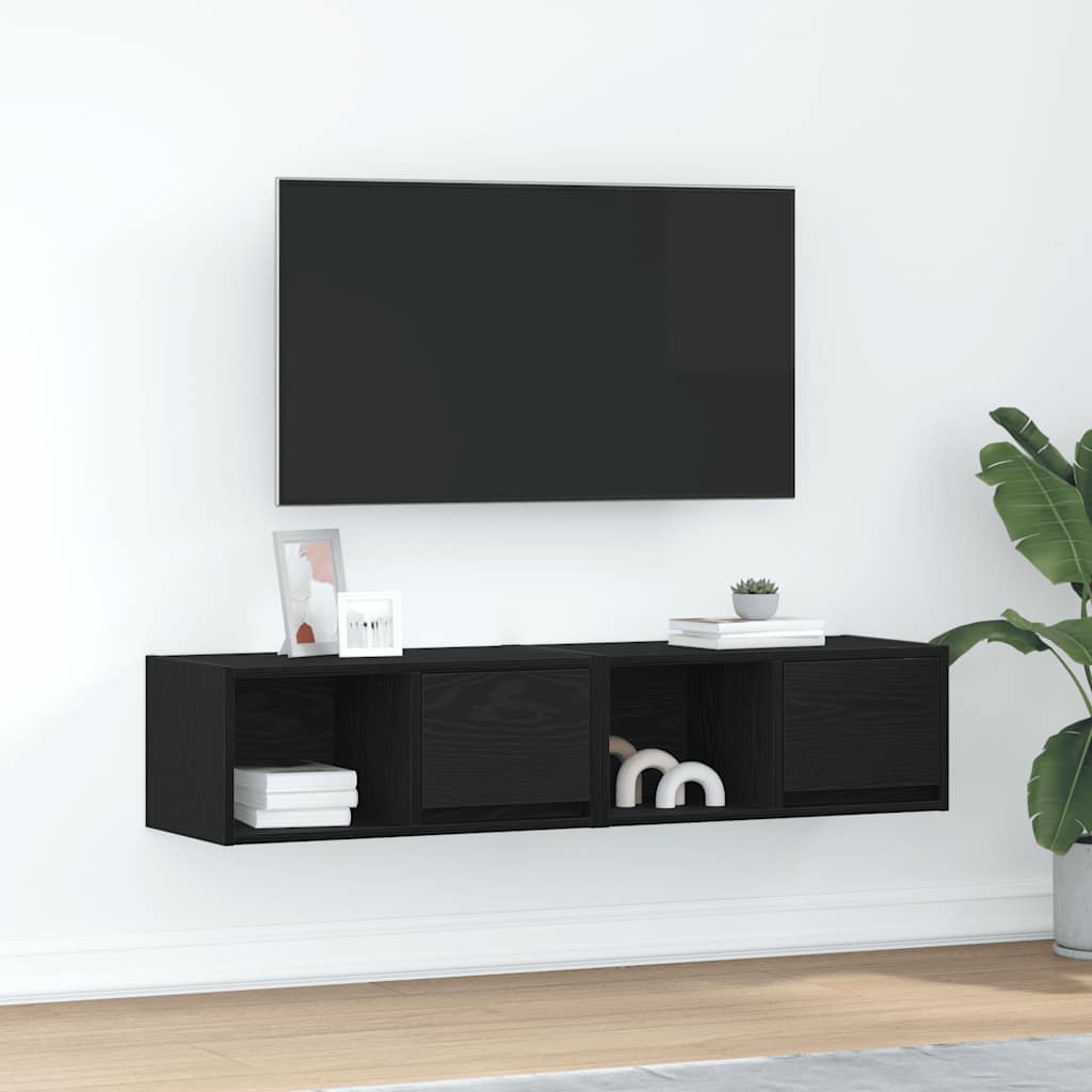 TV-Schränke 2 Stk. Schwarz Eichen-Optik 60x31x25,5 cm