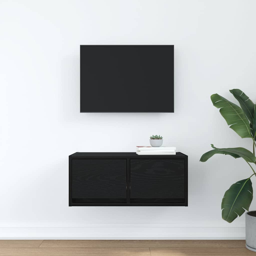 TV-Schrank Schwarz Eichen-Optik 60x31x25,5 cm Holzwerkstoff