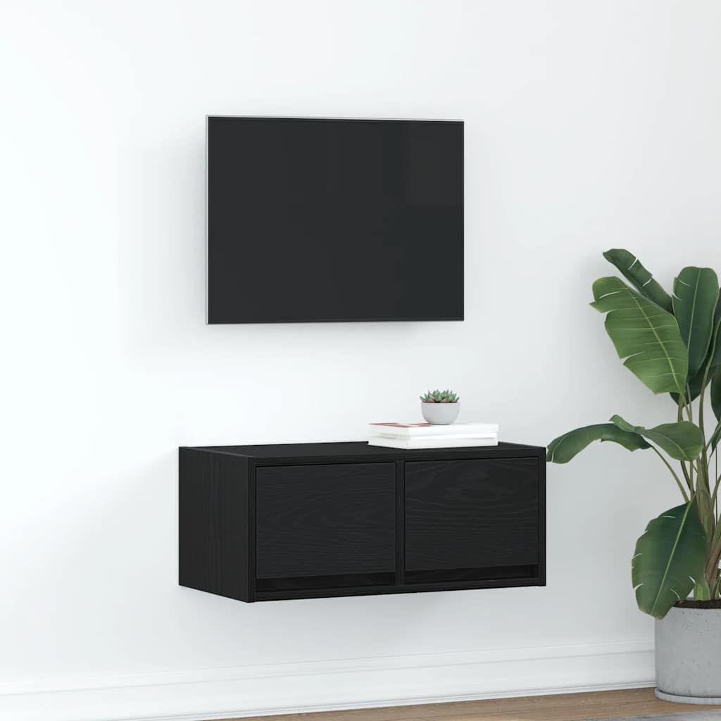 TV-Schrank Schwarz Eichen-Optik 60x31x25,5 cm Holzwerkstoff