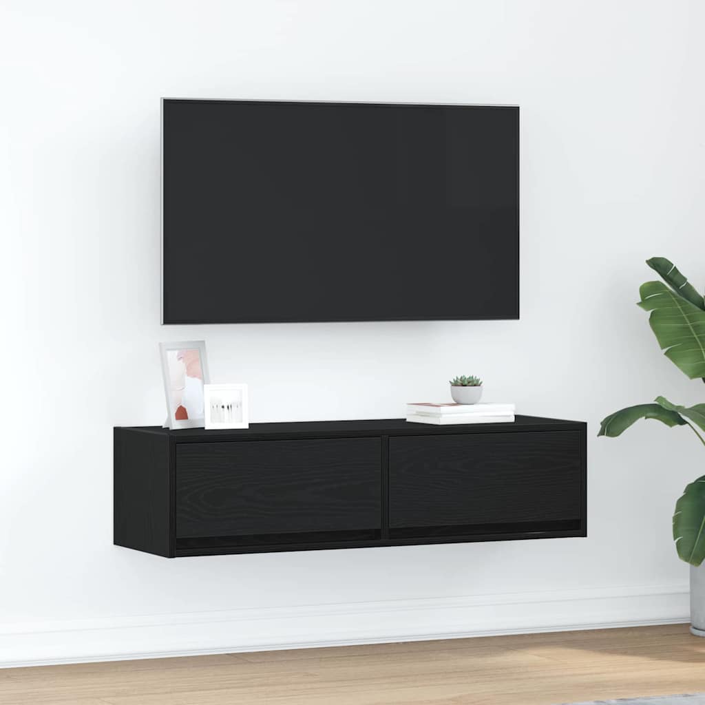 TV-Schränk Wandmontiert Schwarz Eichen-Optik 100 x 31 x 25,5 cm