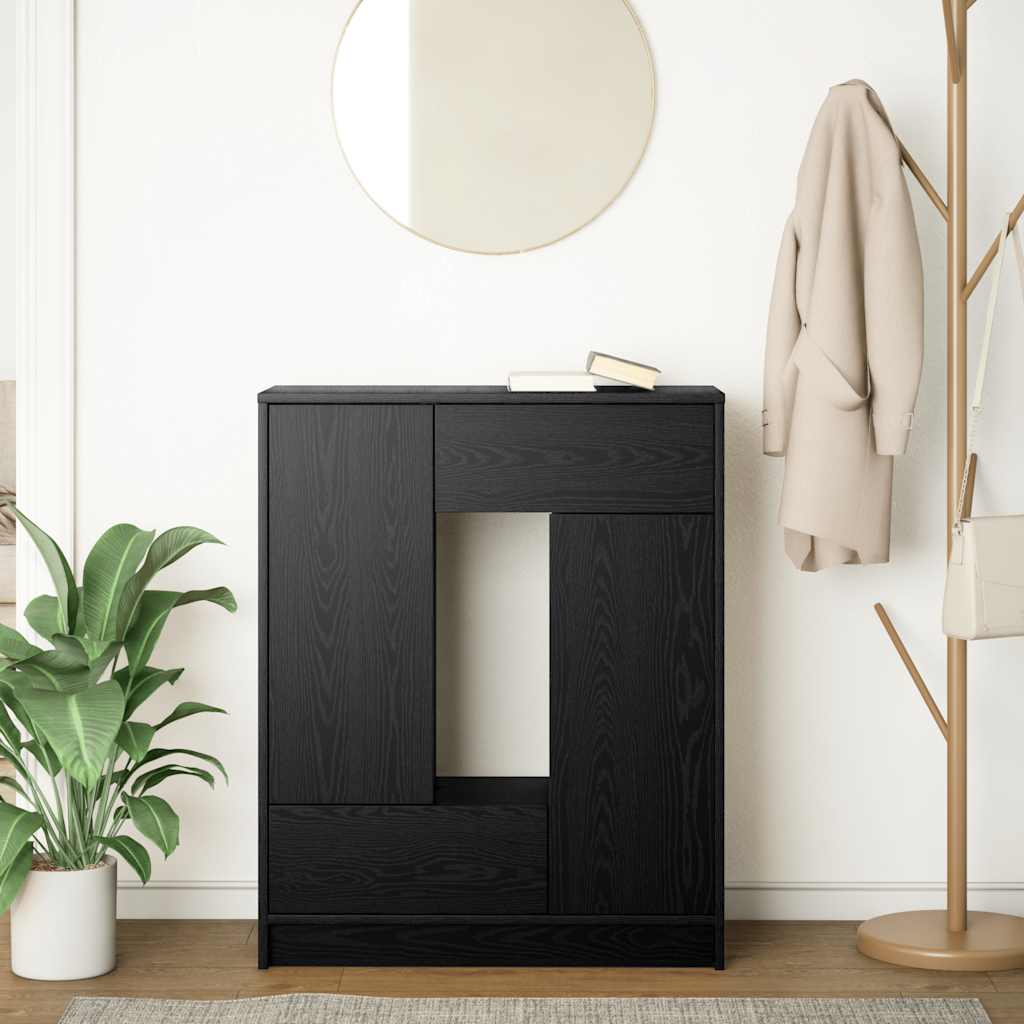 Sideboard mit Schubladen Türen Schwarz Eichen-Optik 73x31x90 cm