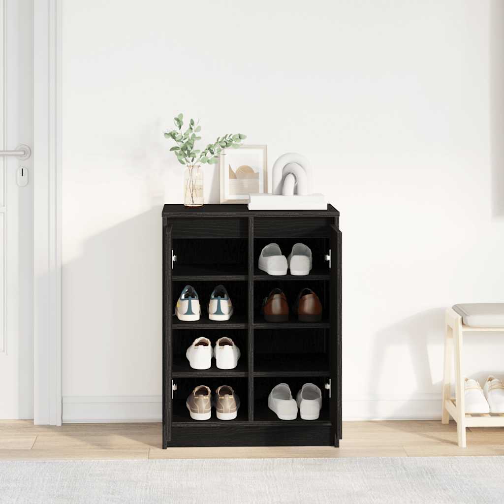 Schuhschrank Schwarz Eichen-Optik 57x34x76 cm Holzwerkstoff