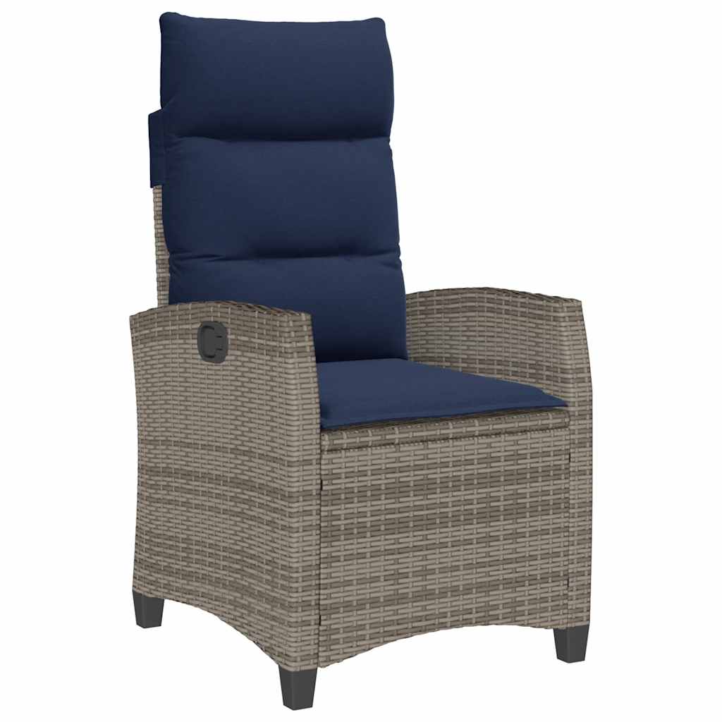 Gartensessel mit Beistelltisch Verstellbar Grau Poly Rattan