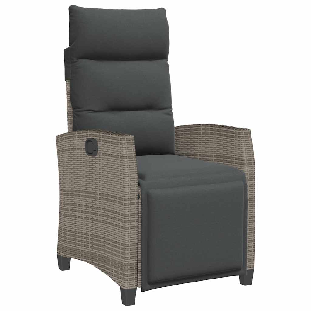 Gartensessel mit Beistelltisch Verstellbar Grau Poly Rattan