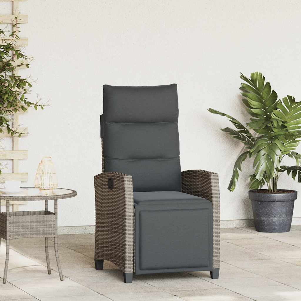 Gartensessel mit Beistelltisch Verstellbar Grau Poly Rattan