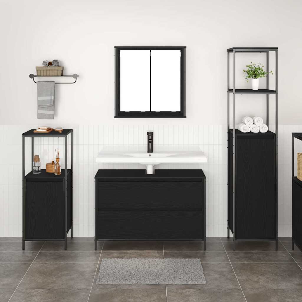 Badezimmermöbel-Set 3 pcs Schwarz Eichen-Optik Holzwerkstoff