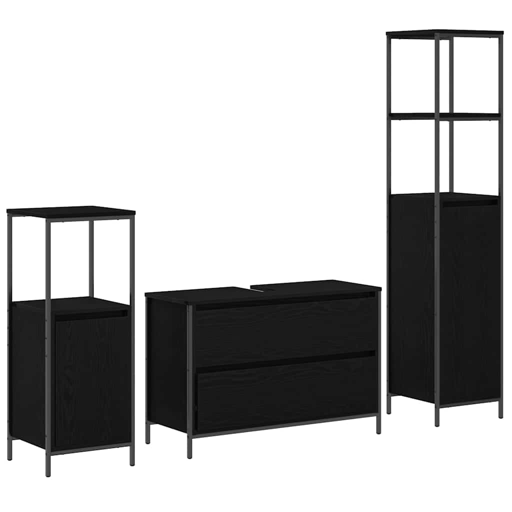 Badezimmermöbel-Set 3 pcs Schwarz Eichen-Optik Holzwerkstoff