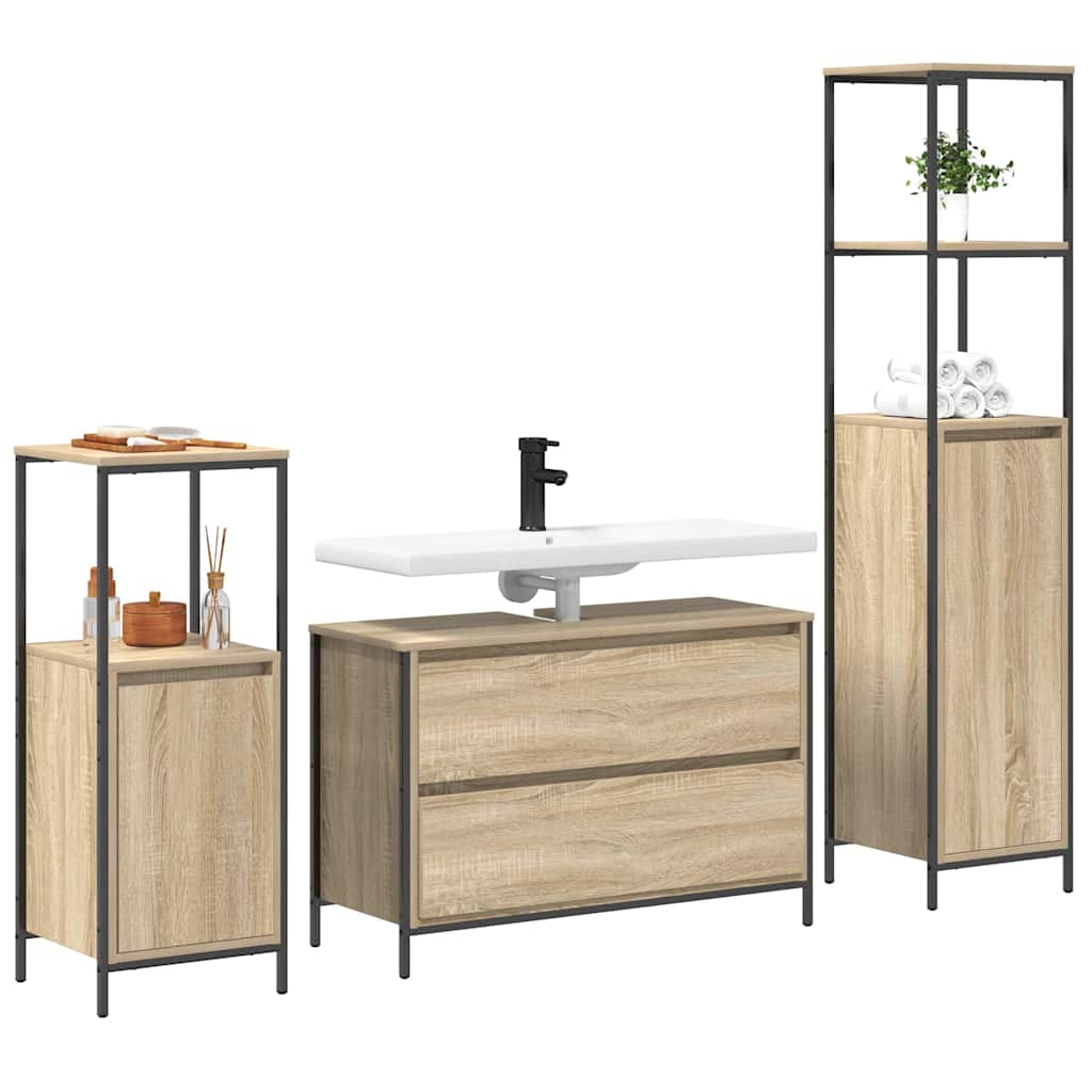 Badezimmermöbel-Set mit Regal 3 pcs Sonoma-Eiche Holzwerkstoff