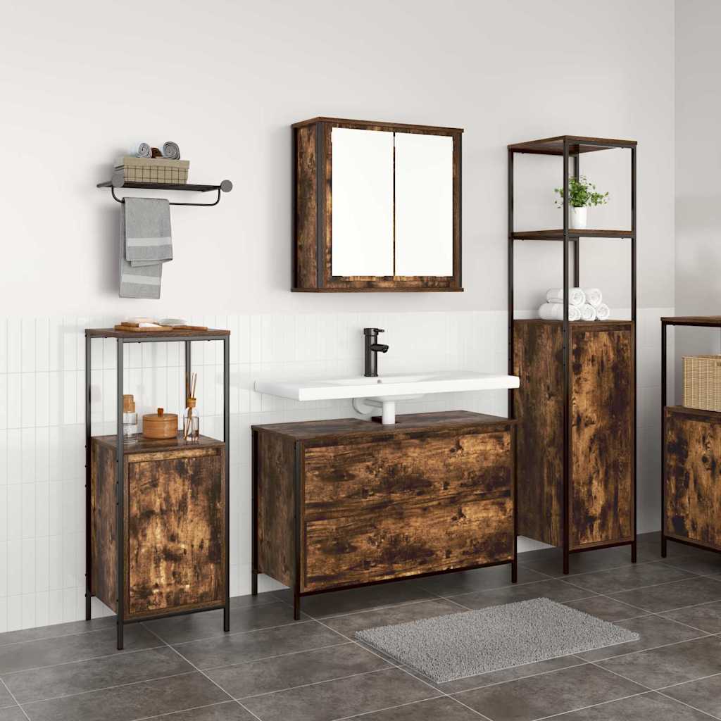 Badezimmermöbel-Set 3 pcs Geräucherte Eiche Holzwerkstoff
