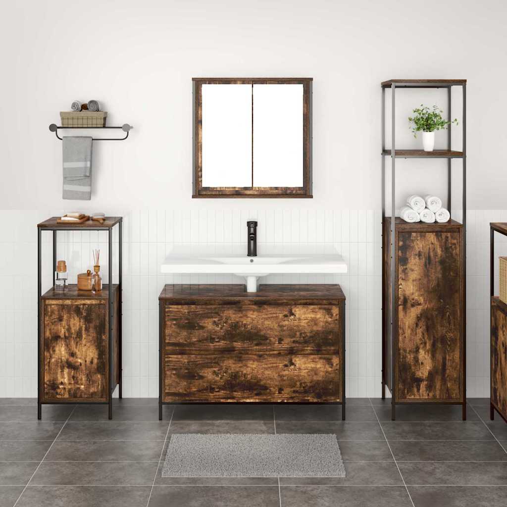 Badezimmermöbel-Set 3 pcs Geräucherte Eiche Holzwerkstoff