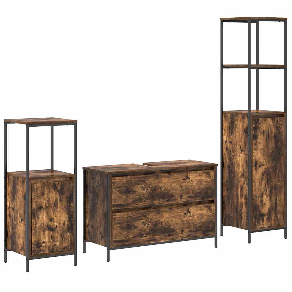 Badezimmermöbel-Set 3 pcs Geräucherte Eiche Holzwerkstoff