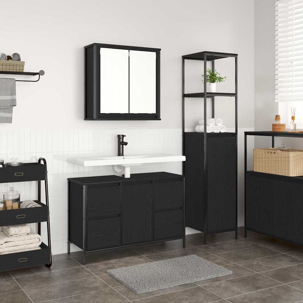 Badezimmermöbel Set mit Schubladen 2 pcs Schwarz Eichen-Optik