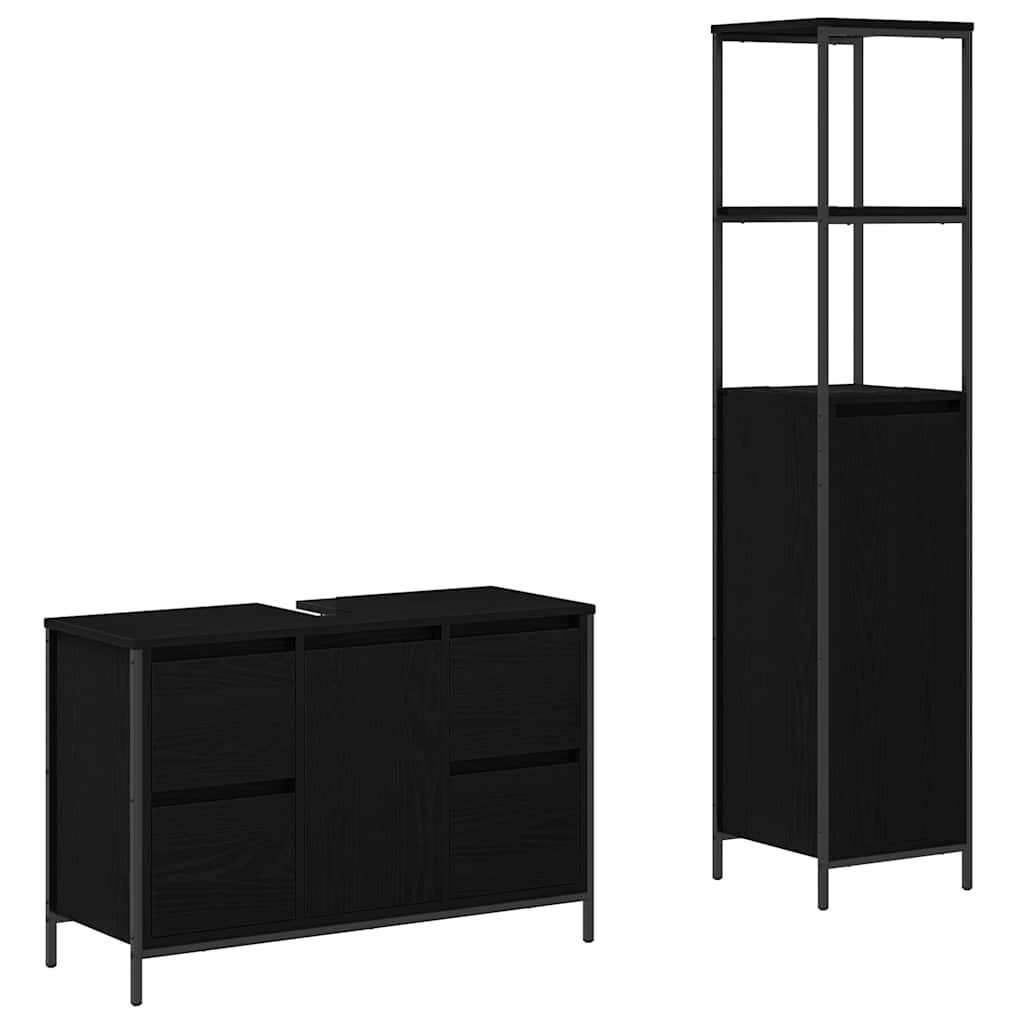 Badezimmermöbel Set mit Schubladen 2 pcs Schwarz Eichen-Optik
