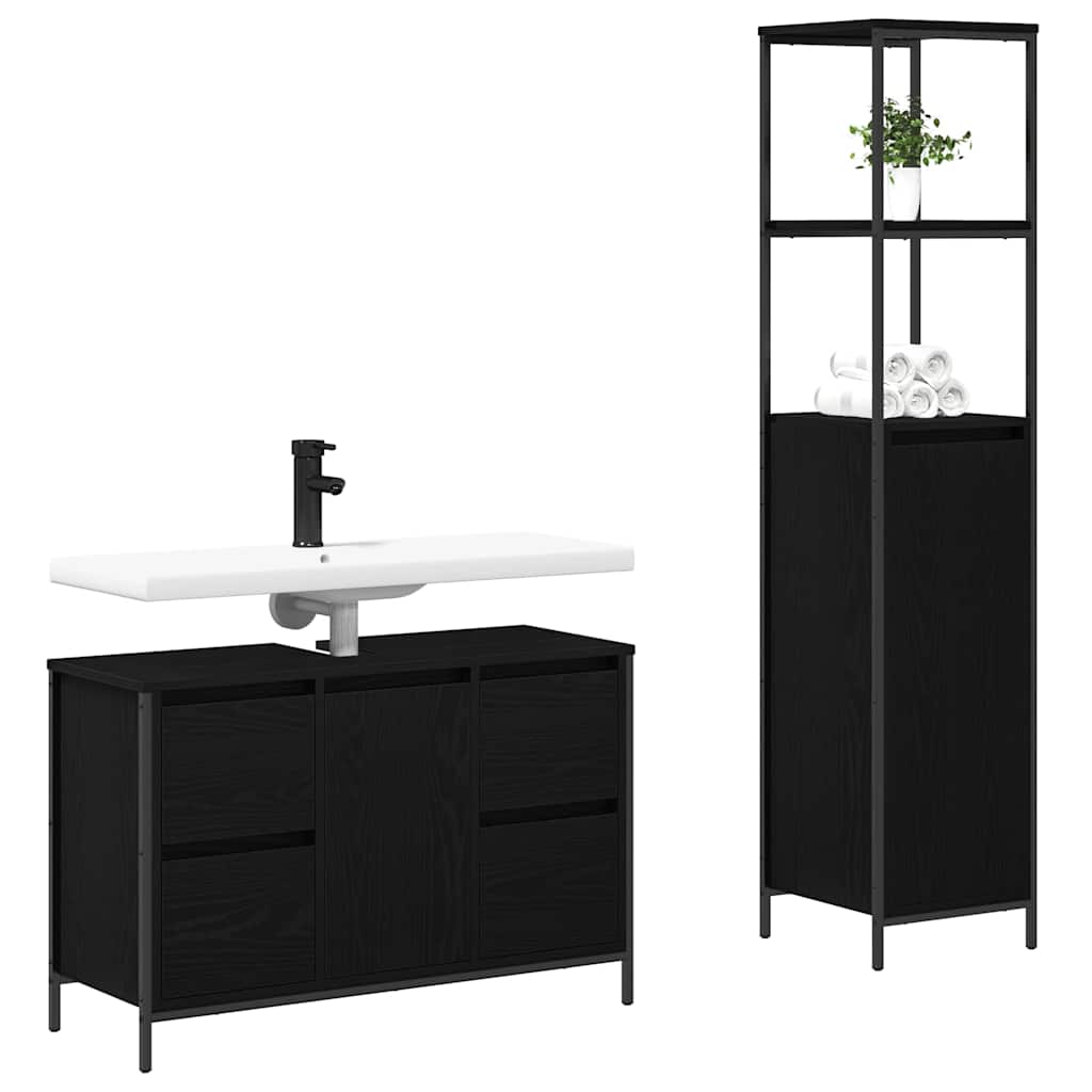 Badezimmermöbel Set mit Schubladen 2 pcs Schwarz Eichen-Optik