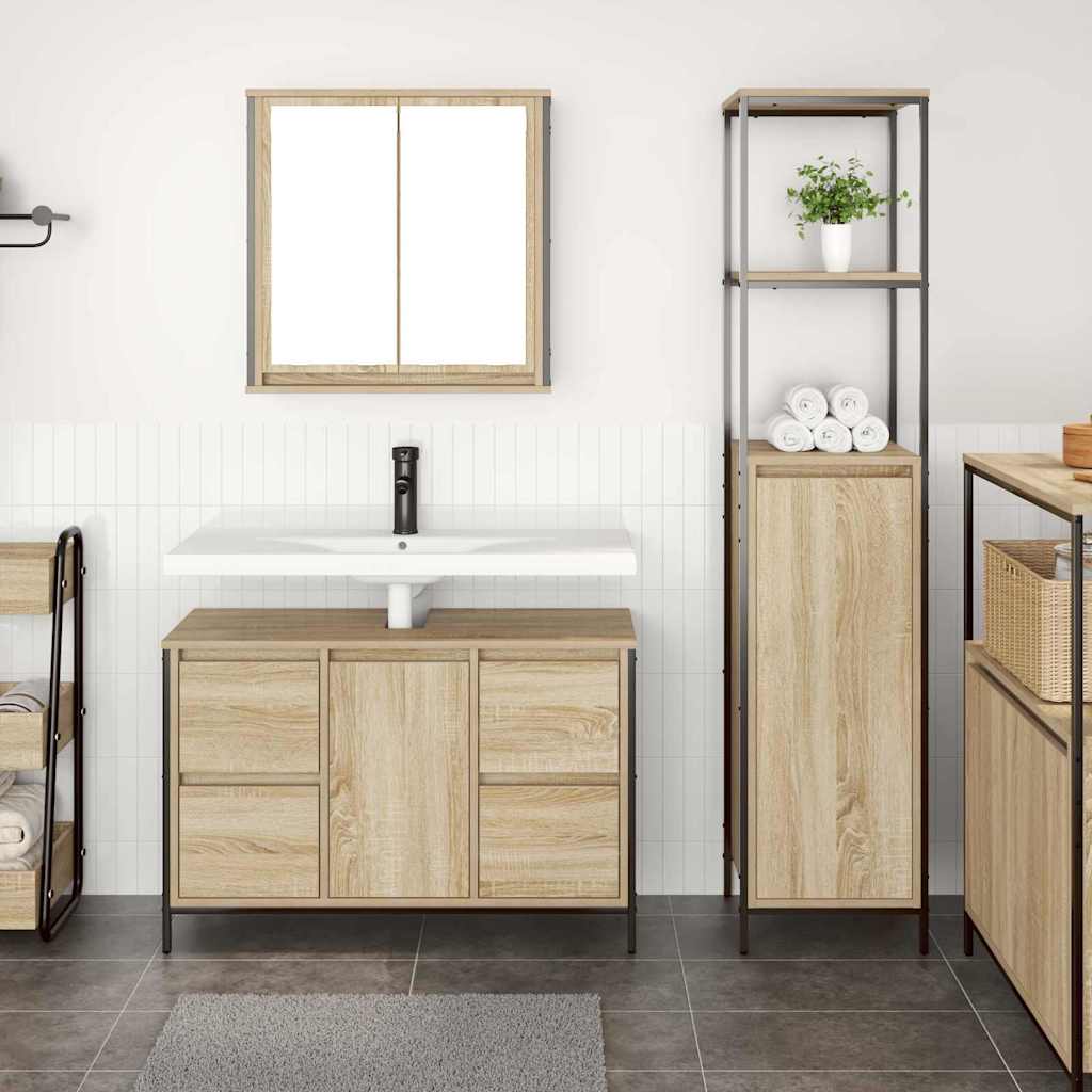 Badezimmermöbel-Set mit Regal 2 pcs Sonoma Eiche und Schwarz