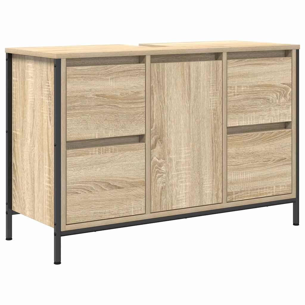 Badezimmermöbel-Set mit Regal 2 pcs Sonoma Eiche und Schwarz