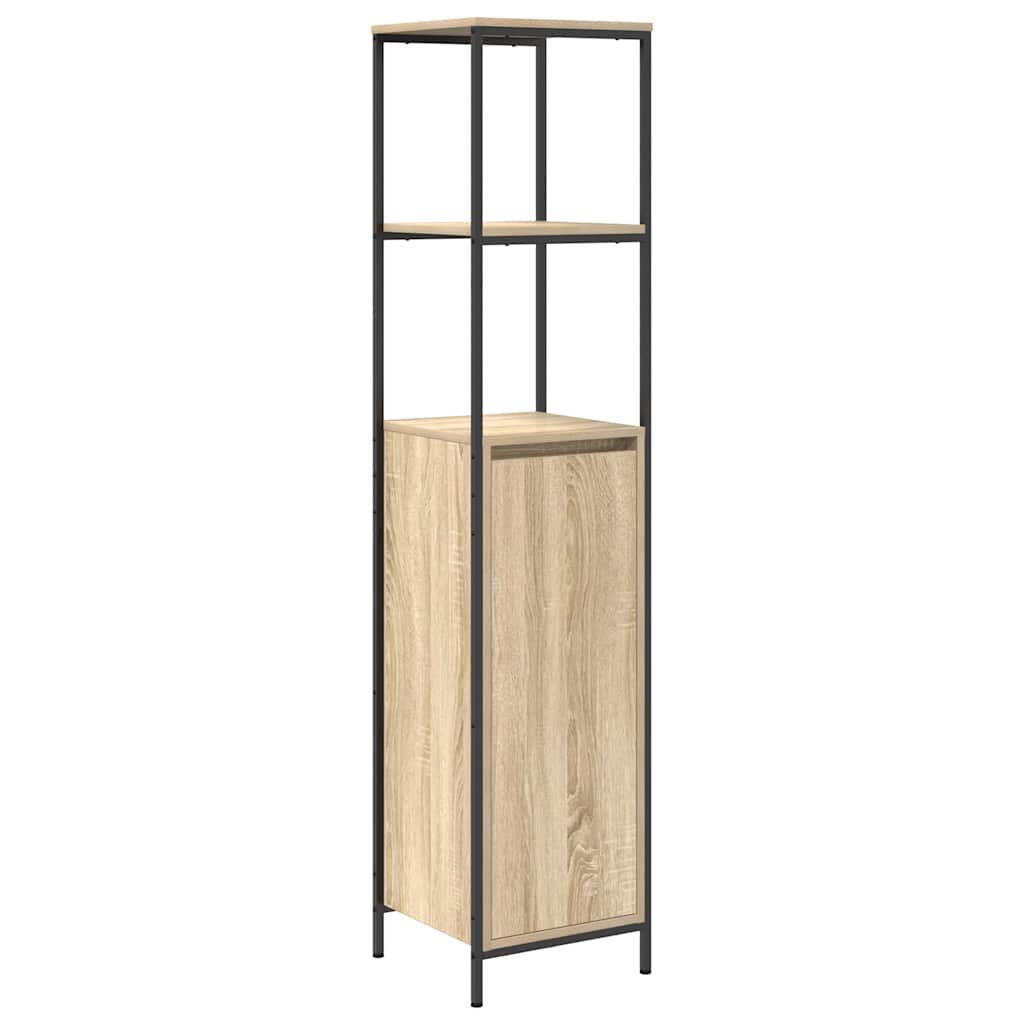Badezimmermöbel-Set mit Regal 3 pcs Sonoma Eiche und Schwarz