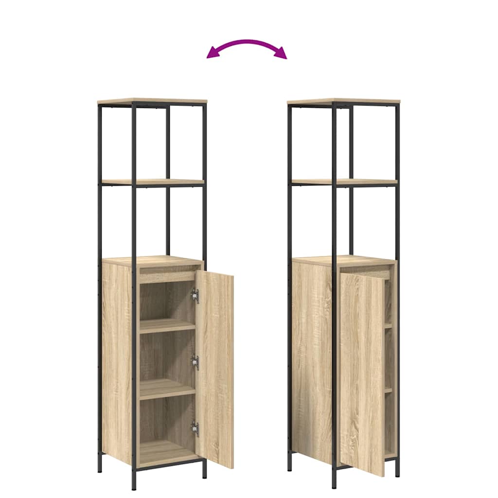 Badezimmermöbel-Set mit Regal 3 pcs Sonoma Eiche und Schwarz