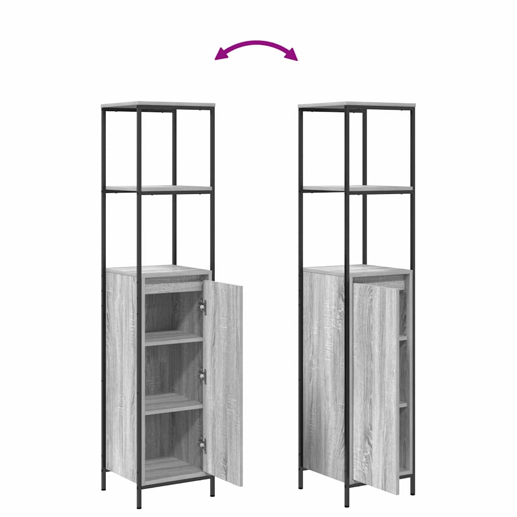 Badezimmermöbel Set mit Regal 2 pcs Grau Sonoma und Schwarz