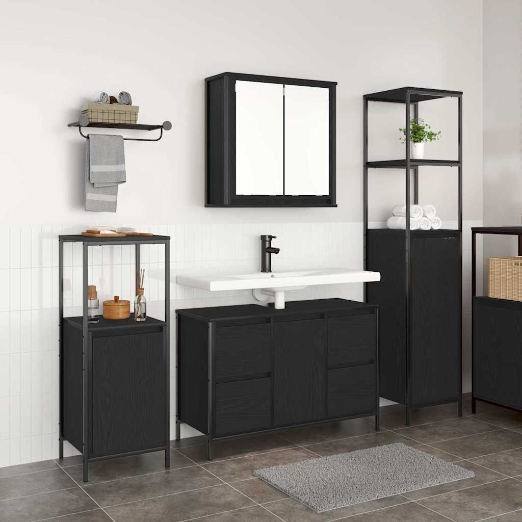 Badezimmermöbel-Set 3 pcs Schwarz Eichen-Optik Holzwerkstoff