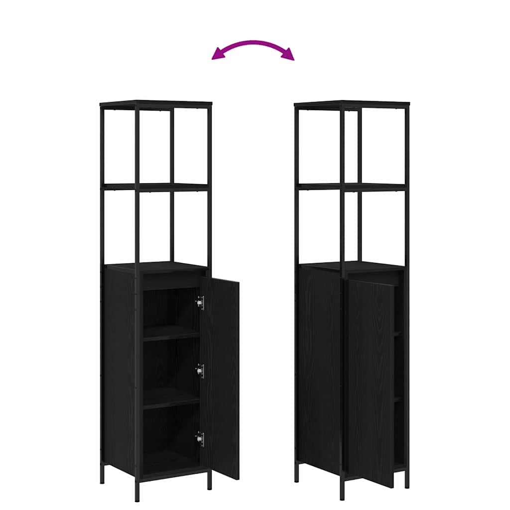 Badezimmermöbel-Set 3 pcs Schwarz Eichen-Optik Holzwerkstoff