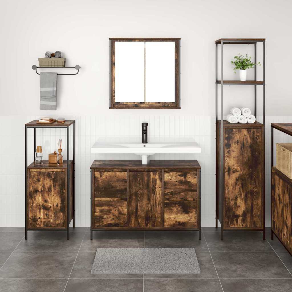 Badezimmermöbel-Set mit Tür 3 pcs Geräucherte Eiche und Schwarz