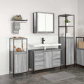 Badezimmermöbel Set mit Regal 3 pcs Grau Sonoma und Schwarz