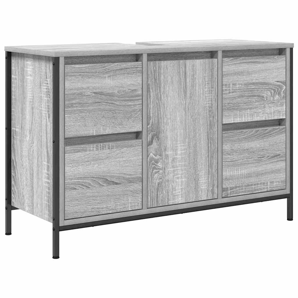 Badezimmermöbel Set mit Regal 3 pcs Grau Sonoma und Schwarz