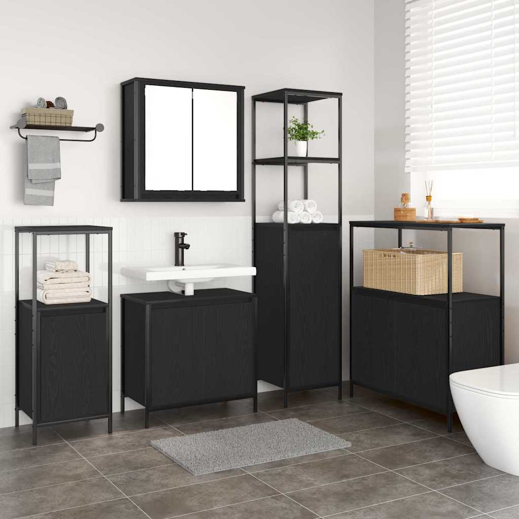 Badezimmermöbel-Set 5 pcs Schwarz Eichen-Optik Holzwerkstoff