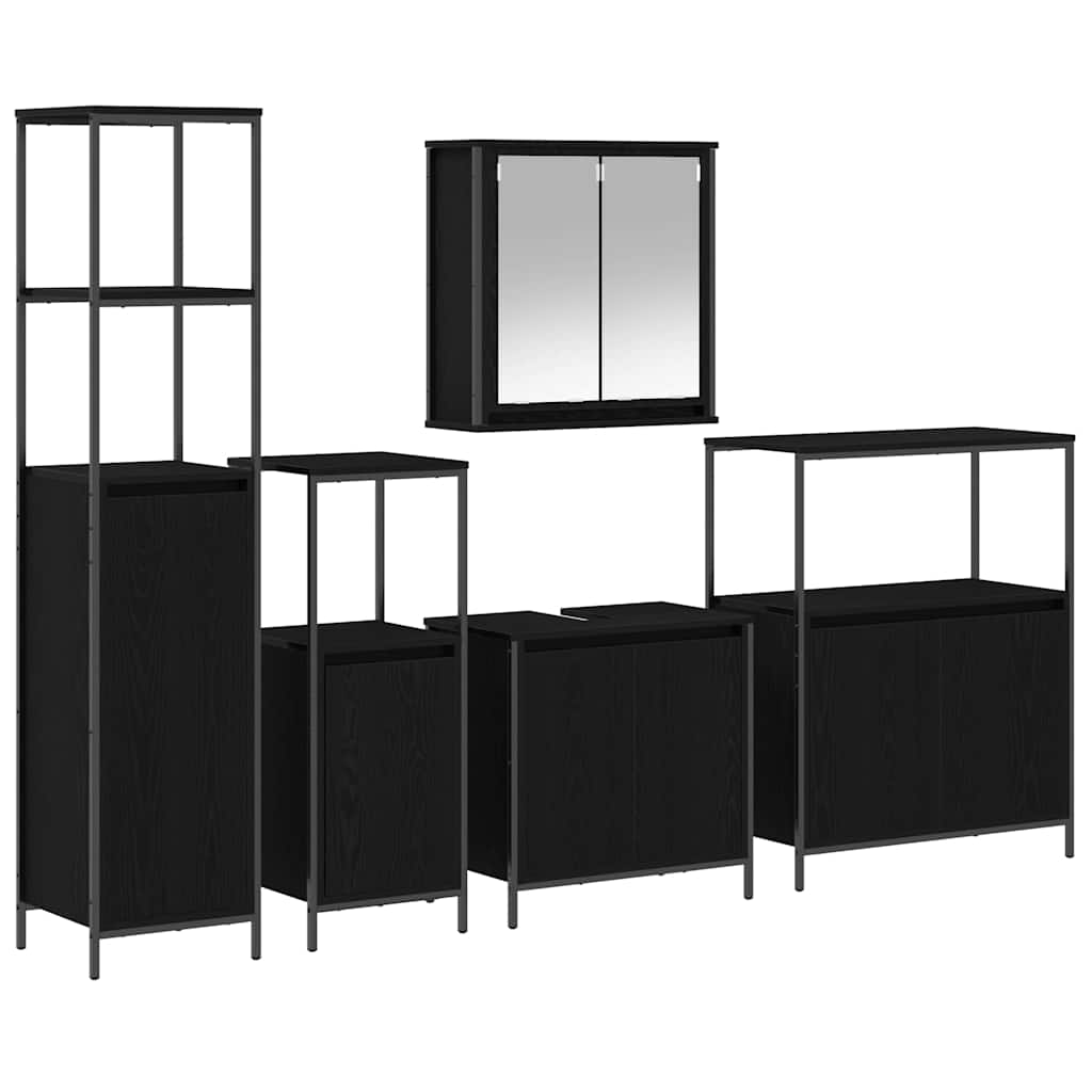 Badezimmermöbel-Set 5 pcs Schwarz Eichen-Optik Holzwerkstoff