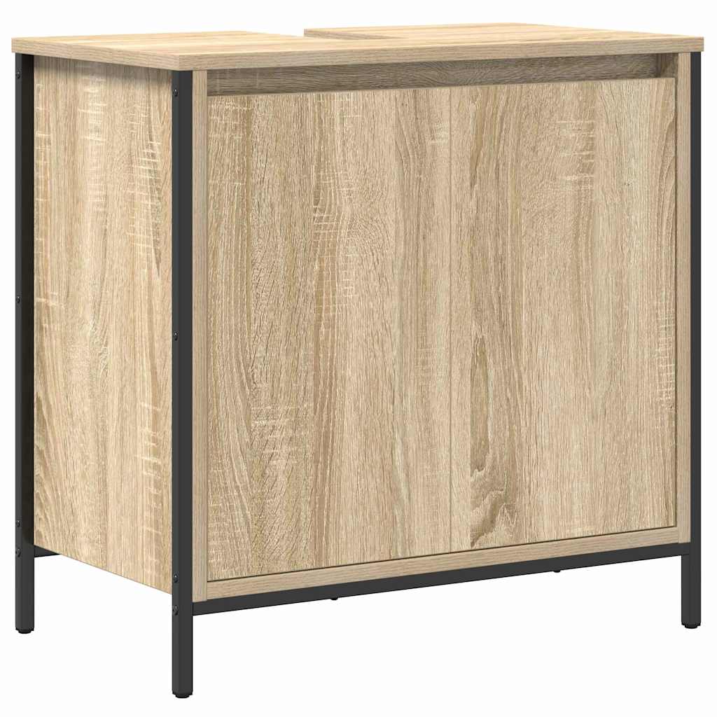 Badezimmermöbel-Set mit Regal 3 pcs Sonoma Eiche und Schwarz