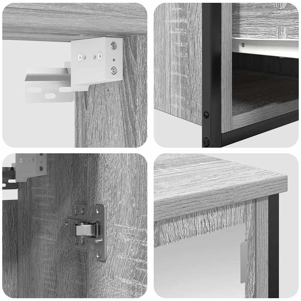 Badezimmermöbel-Set 5 pcs Grau Sonoma und Schwarz Holzwerkstoff