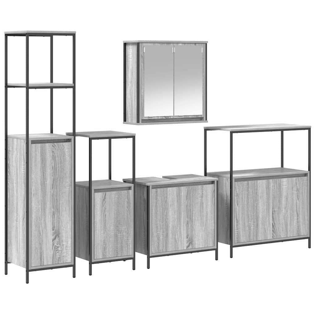 Badezimmermöbel-Set 5 pcs Grau Sonoma und Schwarz Holzwerkstoff