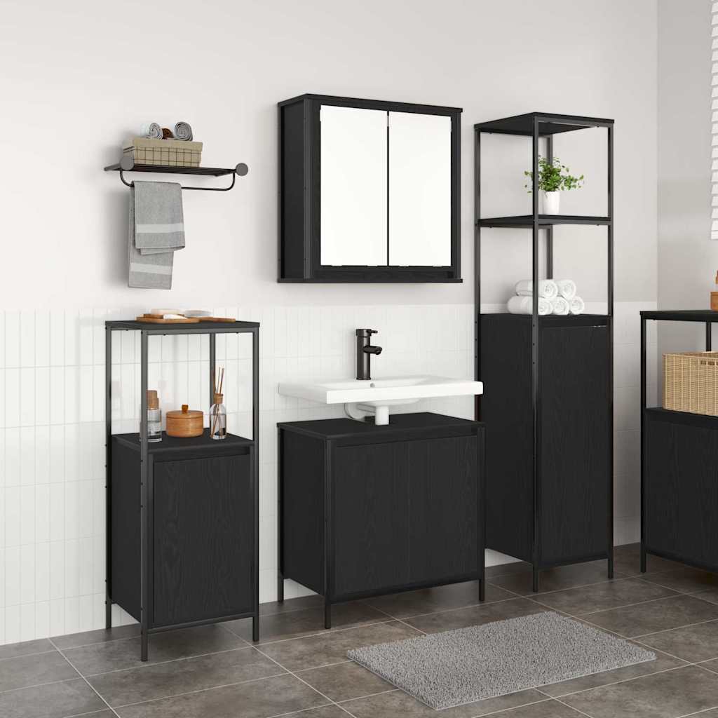 Badezimmermöbel-Set 3 pcs Schwarz Eichen-Optik Holzwerkstoff