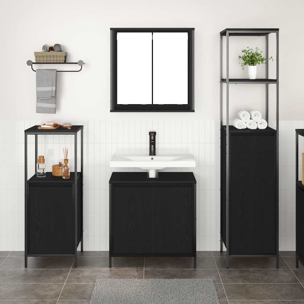 Badezimmermöbel-Set 3 pcs Schwarz Eichen-Optik Holzwerkstoff