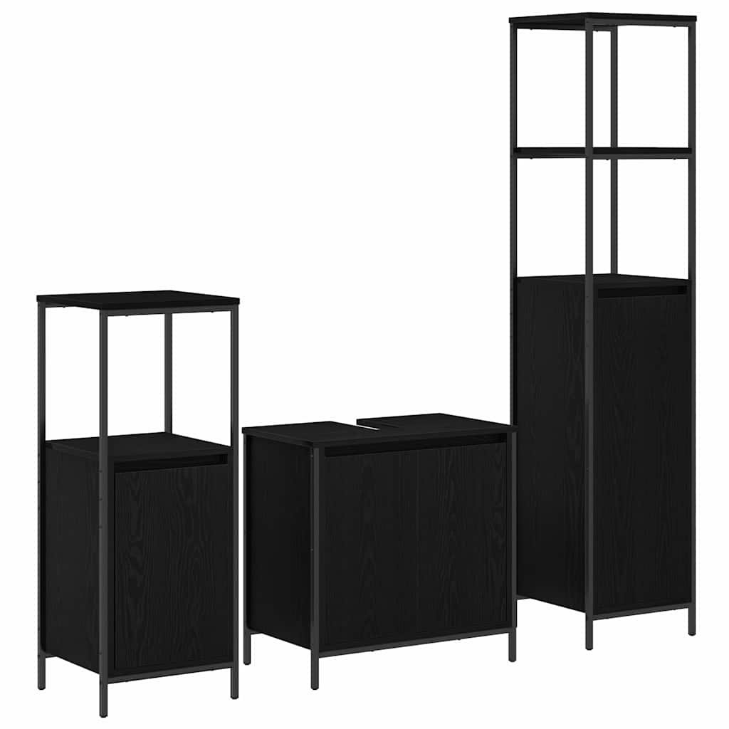 Badezimmermöbel-Set 3 pcs Schwarz Eichen-Optik Holzwerkstoff