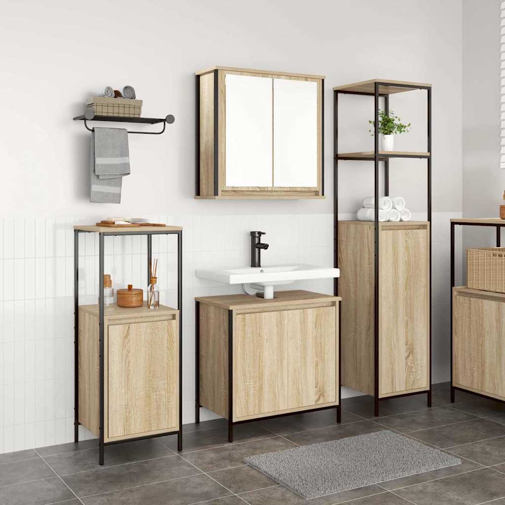 Badezimmermöbel-Set mit Regal 3 pcs Sonoma Eiche und Schwarz