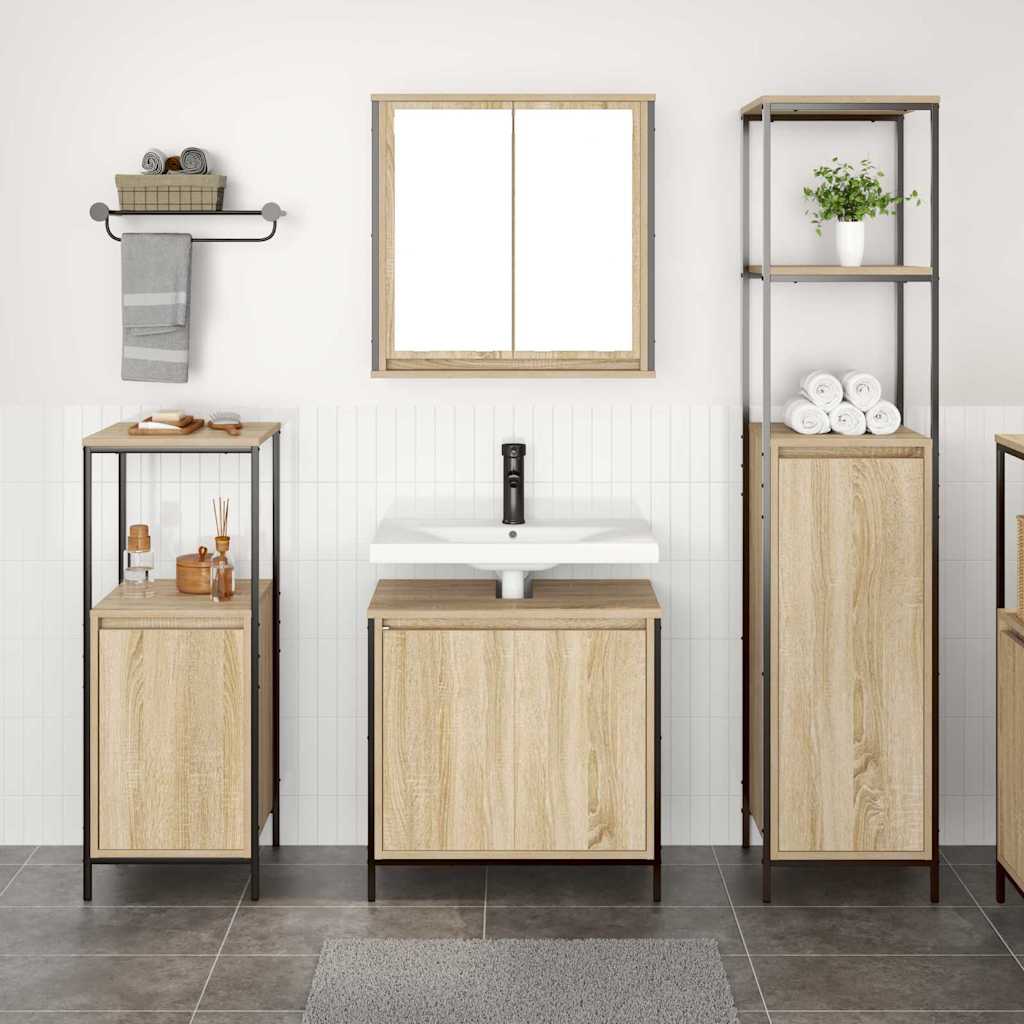 Badezimmermöbel-Set mit Regal 3 pcs Sonoma Eiche und Schwarz