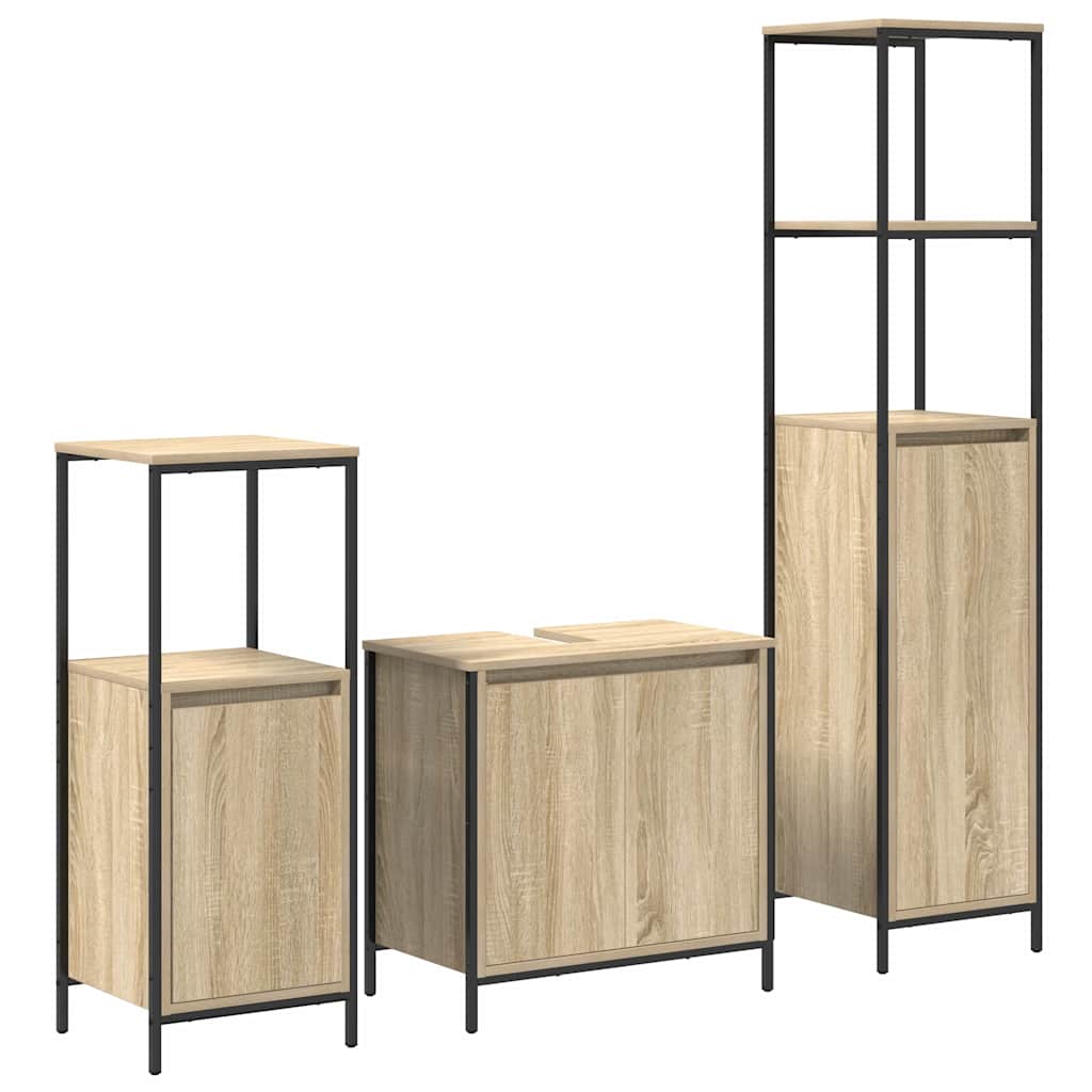 Badezimmermöbel-Set mit Regal 3 pcs Sonoma Eiche und Schwarz