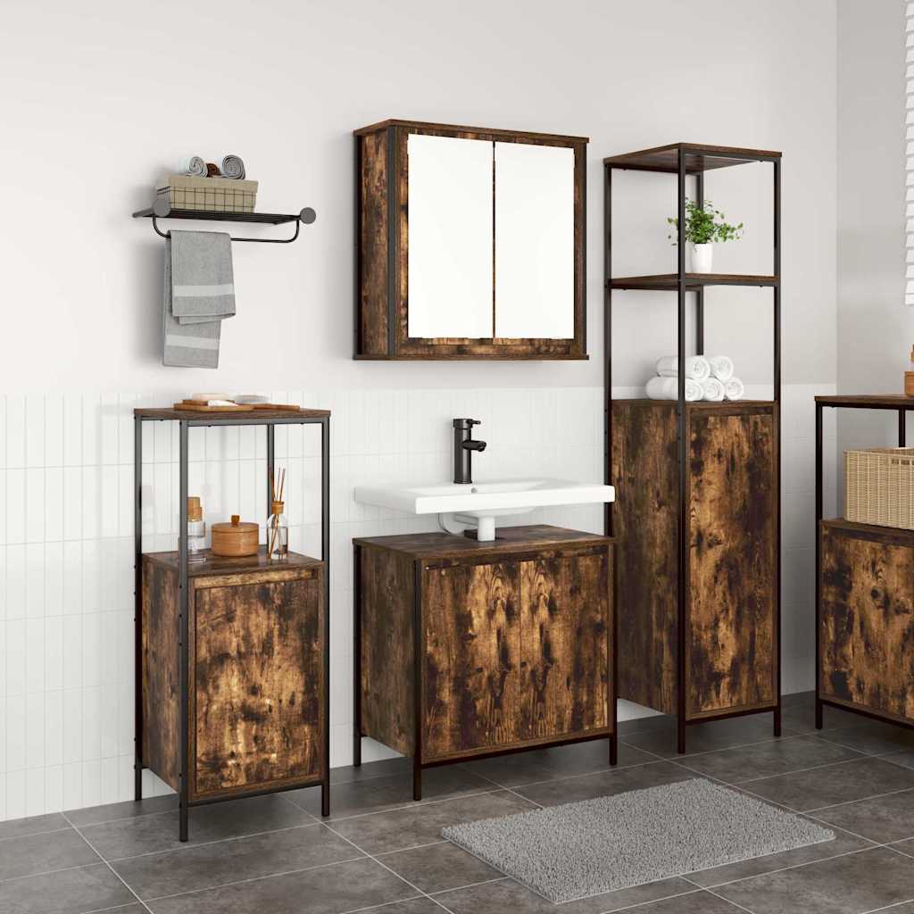 Badezimmermöbel-Set mit Tür 3 pcs Geräucherte Eiche und Schwarz