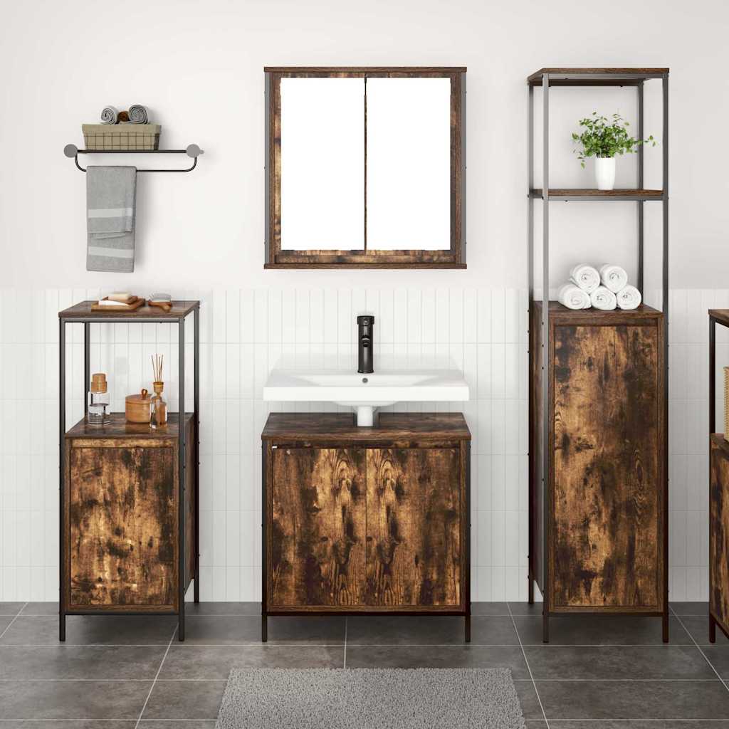 Badezimmermöbel-Set mit Tür 3 pcs Geräucherte Eiche und Schwarz
