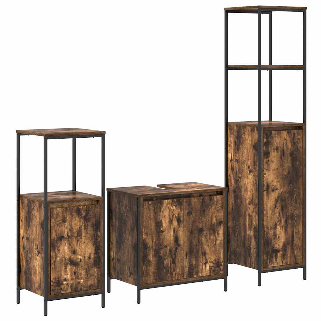Badezimmermöbel-Set mit Tür 3 pcs Geräucherte Eiche und Schwarz