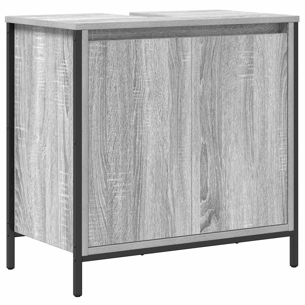 Badezimmermöbel-Set 3 pcs Grau Sonoma und Schwarz Holzwerkstoff